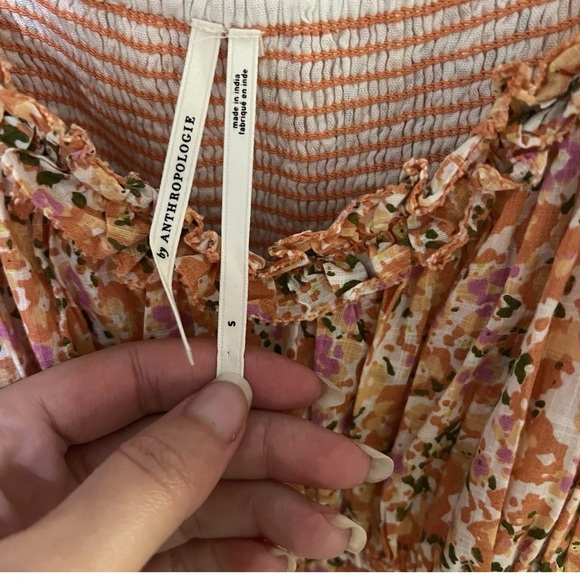 ANTHROPOLOGIE S Babydoll Sweetheart Maxi Dress Floral Eyelet Hem Orange Cream - Picture 6 of 7